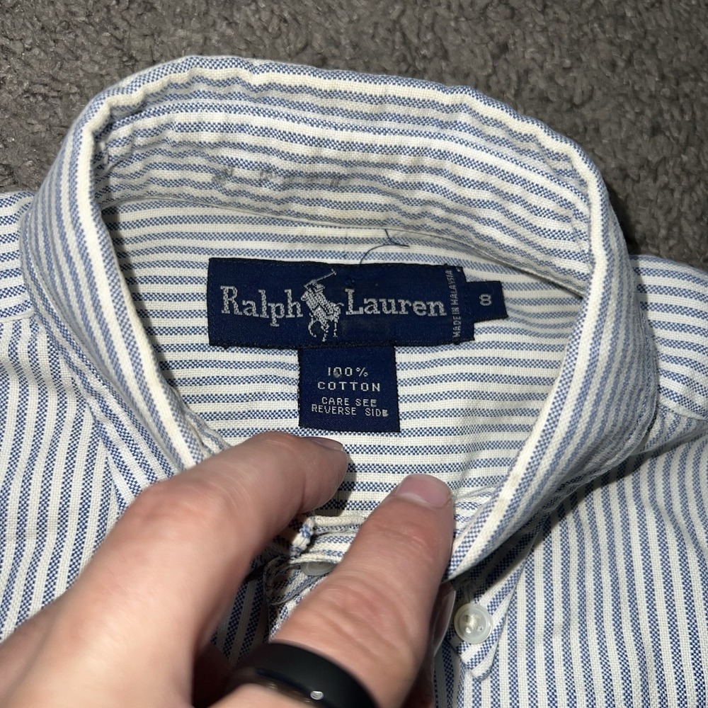 VINTAGE Ralph Lauren 381 Bleecker Oxford Shirt‎ Size 8 Striped Custom Fit Crest - Picture 2 of 7